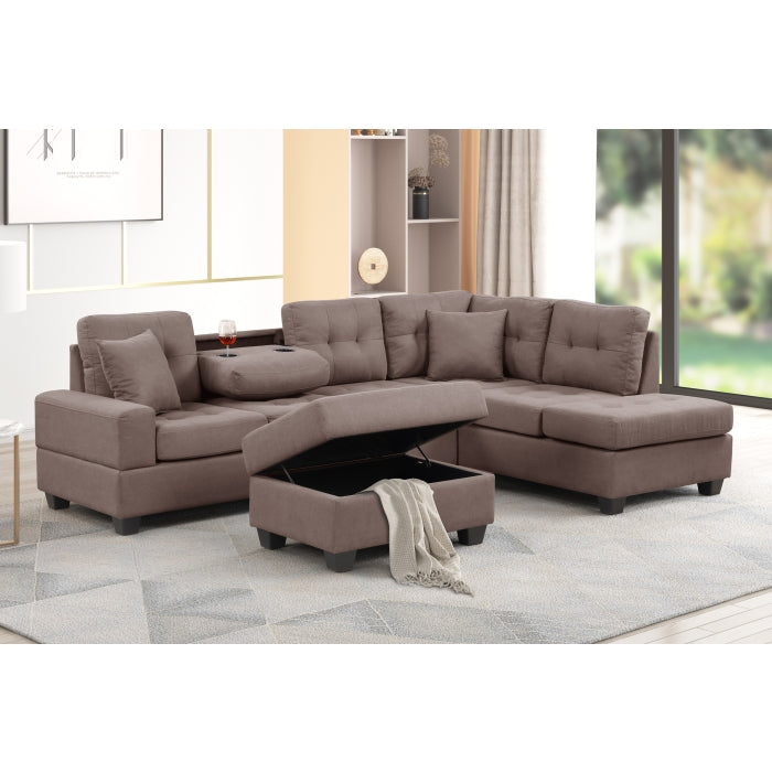 Brand New Fabric Reversible Sectional Sofa & Ottoman w/ Throw Pillows (3 Colors)