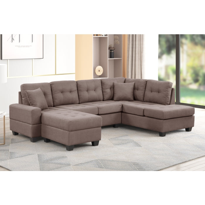 Brand New Fabric Reversible Sectional Sofa & Ottoman w/ Throw Pillows (3 Colors)