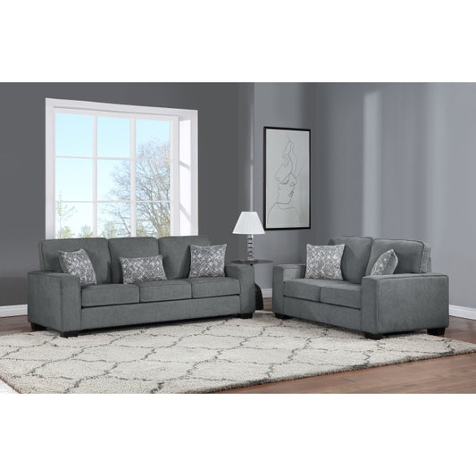 Brand New 2pc Fabric Plushy Cushioned Square Arm Sofa Set (3 Colors)