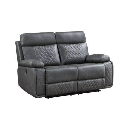 Brand New Grey Breathable Air Leather Power USB Recliners Loveseat