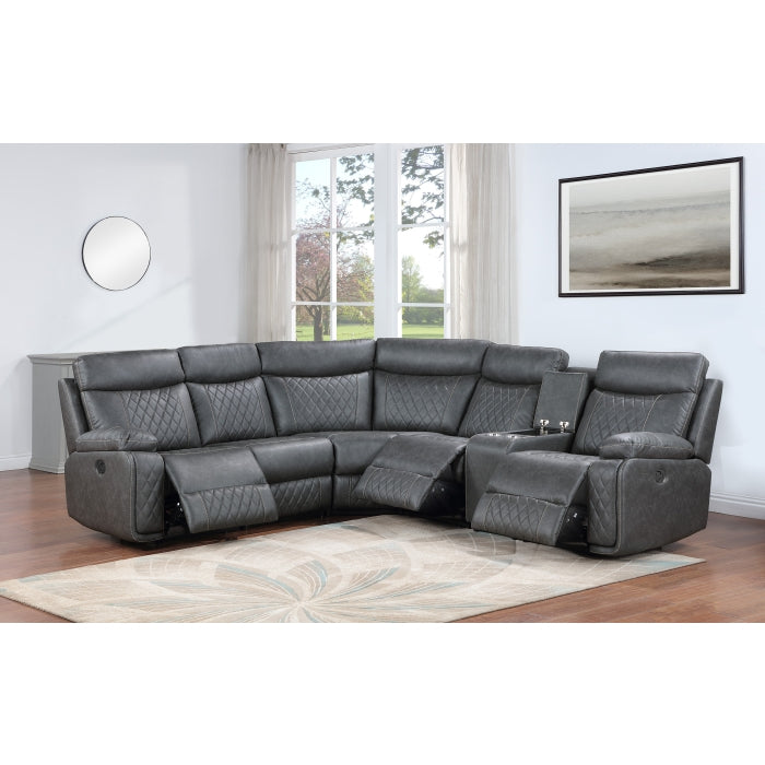 Brand New Grey Breathable Air Leather Modular Manual Recliner Sectional