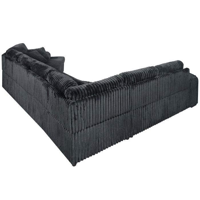 Brand New Black Jumbo Corduroy Sectional w/Pull out Bed & Storage Armrest w/ USB + Pillows