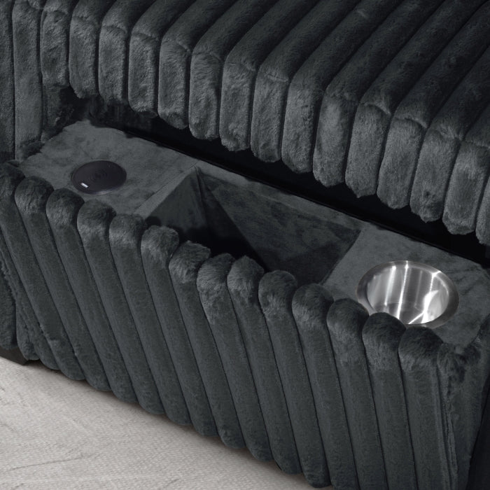 Brand New Black Jumbo Corduroy Sectional w/Pull out Bed & Storage Armrest w/ USB + Pillows