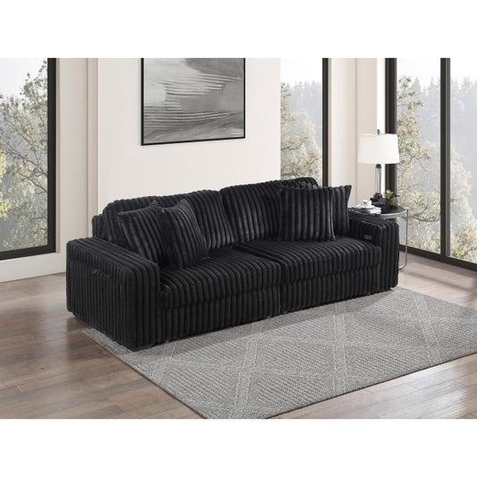 Brand New BLACK Corduroy Oversized Loveseat Power Convertible Bed w/ USB