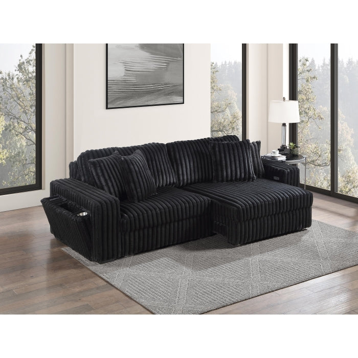 Brand New BLACK Corduroy Oversized Loveseat Power Convertible Bed w/ USB