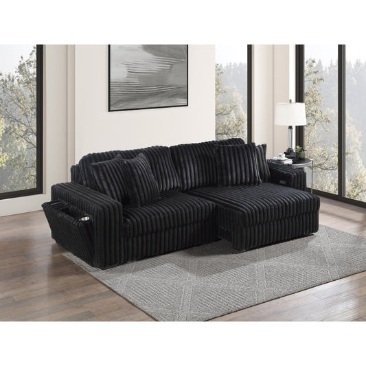 Brand New BLACK Corduroy Oversized Loveseat Power Convertible Bed w/ USB