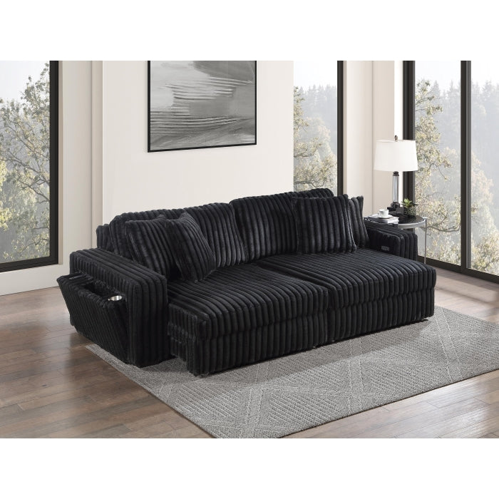 Brand New BLACK Corduroy Oversized Loveseat Power Convertible Bed w/ USB