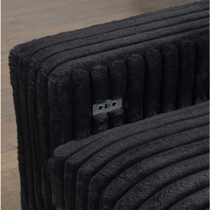 Brand New BLACK Corduroy Oversized Loveseat Power Convertible Bed w/ USB