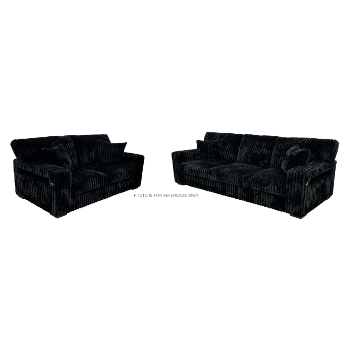 Brand New Black 2pc Jumbo Corduroy Sofa Set w/USB & Magazine Rack