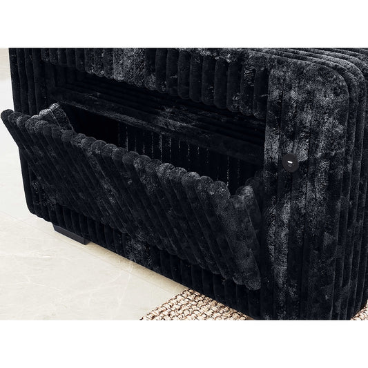 Brand New Black 2pc Jumbo Corduroy Sofa Set w/USB & Magazine Rack