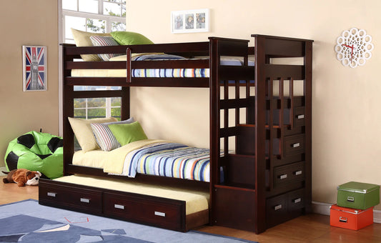 Brand New Twin/Twin Espresso Bunkbed w/Trundle & Drawers