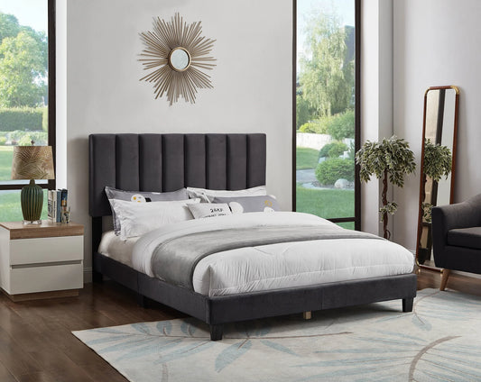 Brand New Dark Grey Velvet Bed (Queen or Full)