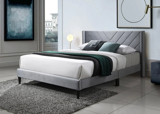 Brand New Grey Velvet Platform Bed (Full or Queen)