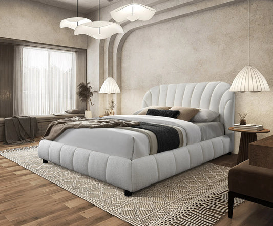 Brand New Queen Size Cream Color "Teddy Bear" Fabric Platform Bed