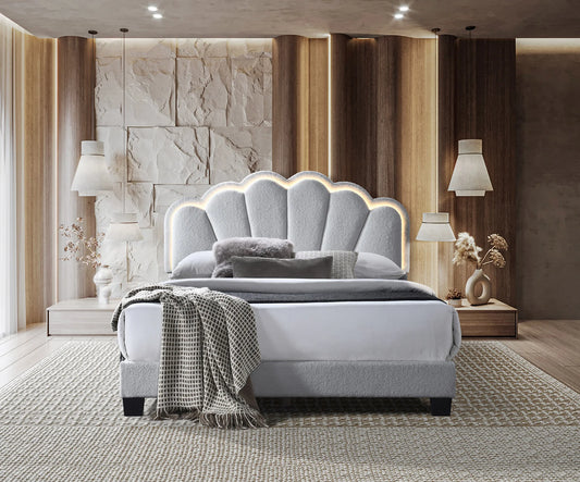 Brand New Queen Size Light Grey Platform Bed w/LED Headboard