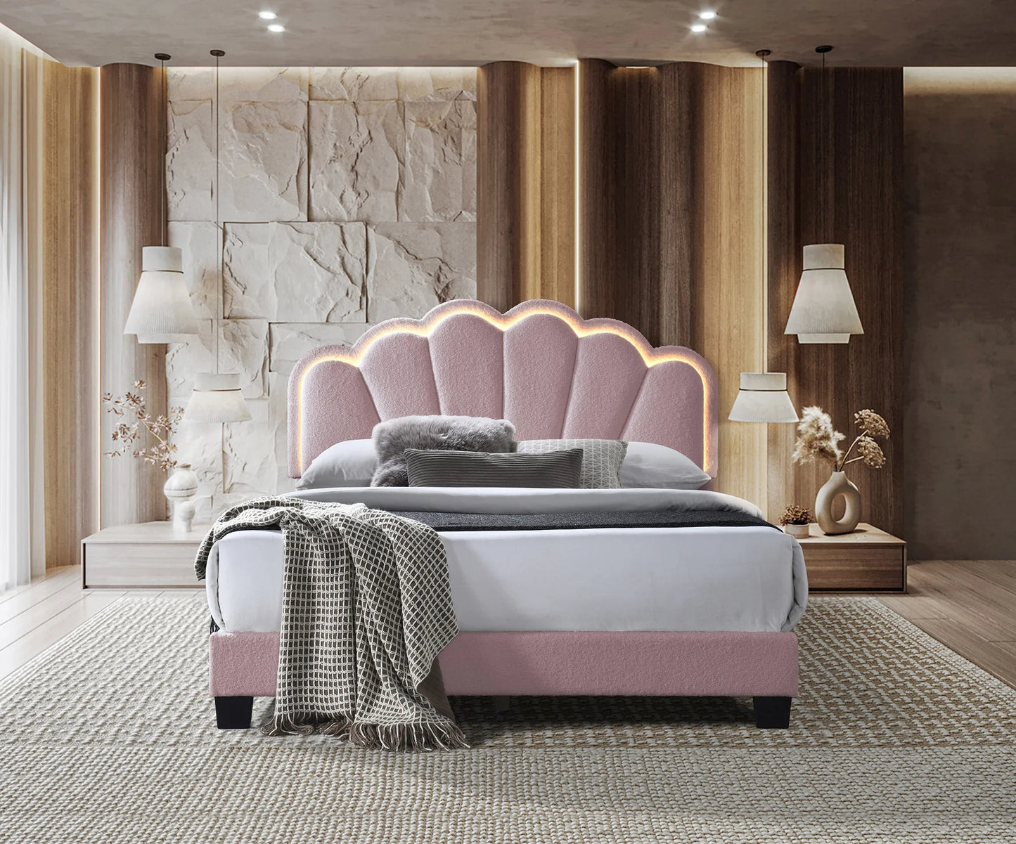 Brand New Full Size Pink Fabric Platform Bed w/LED
