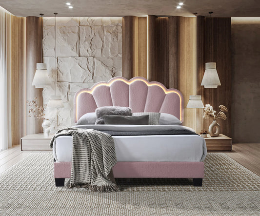 Brand New Full Size Pink Fabric Platform Bed w/LED