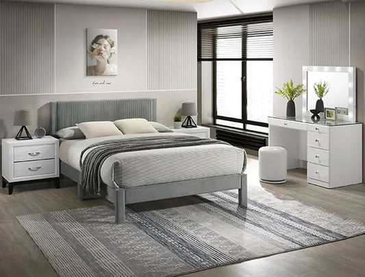 Brand New Twin Size Fabric Platform Bed (Light Grey or Pink)