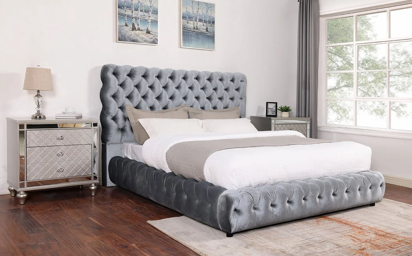 Brand New King or Queen Velvet Platform Bed (Black or Grey)