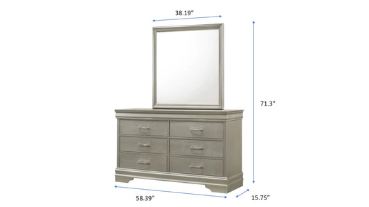 Brand New 6 Drawer Silver Dresser (Optional Mirror)