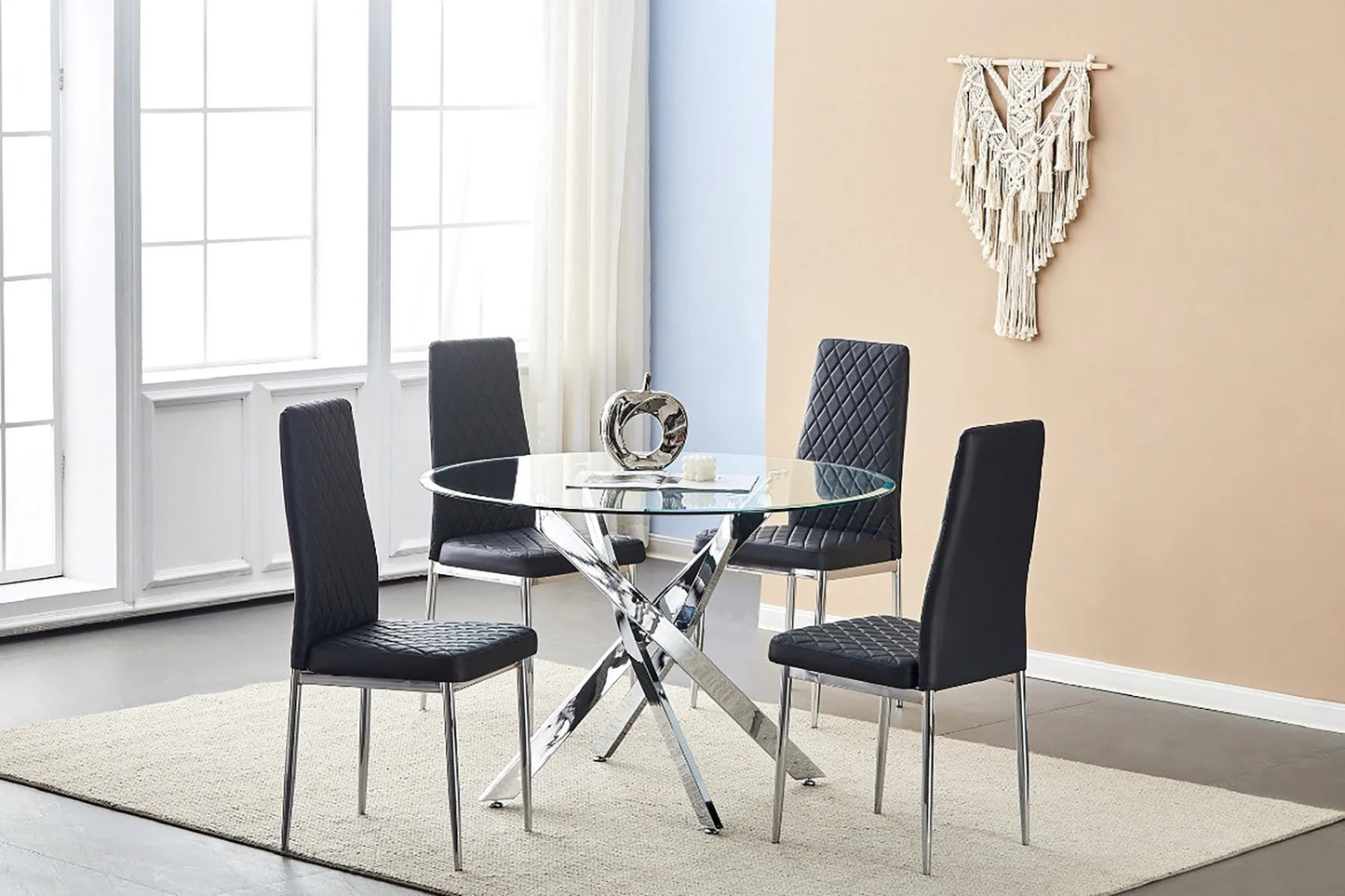 Brand New 5pc Black/Chrome Glass Top Dining Set