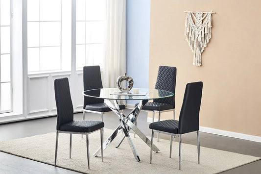 Brand New 5pc Black/Chrome Glass Top Dining Set