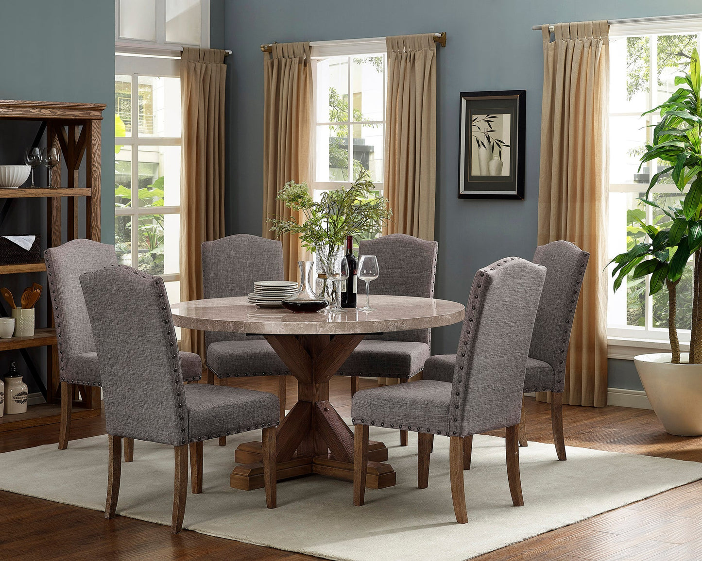 Brand New 7pc Real Marble Round Dining Set