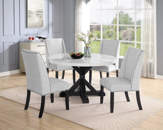 Brand New 54" Round White Faux Marble 5pc Dining Set