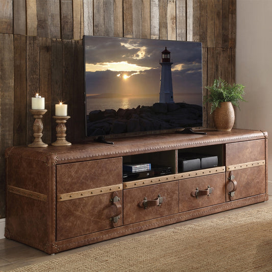 Brand New Retro Brown Top Grain Leather TV Stand