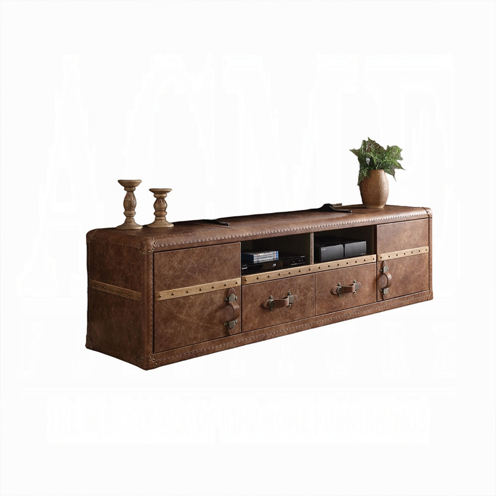 Brand New Retro Brown Top Grain Leather TV Stand