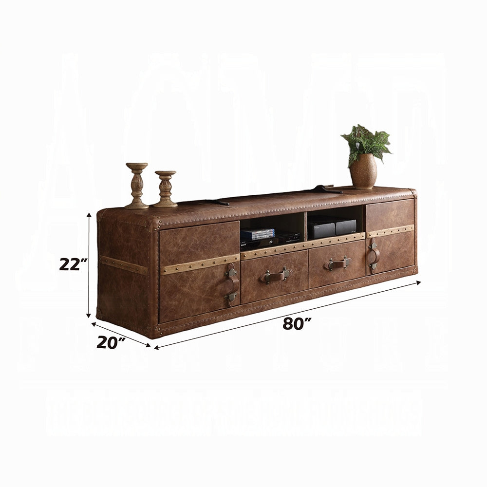 Brand New Retro Brown Top Grain Leather TV Stand