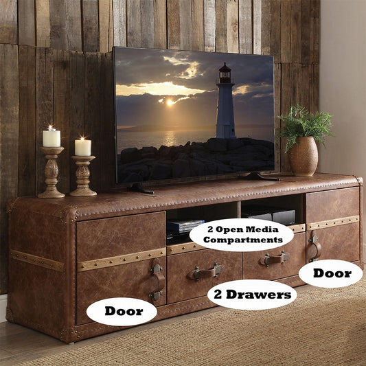 Brand New Retro Brown Top Grain Leather TV Stand