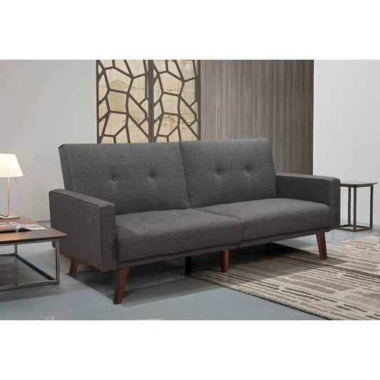 Brand New Grey Fabric Split Back Button Tufted Futon Couch w/ Armrest