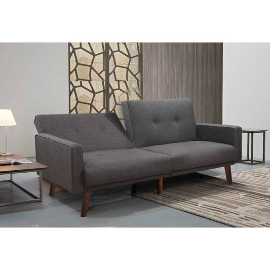Brand New Grey Fabric Split Back Button Tufted Futon Couch w/ Armrest