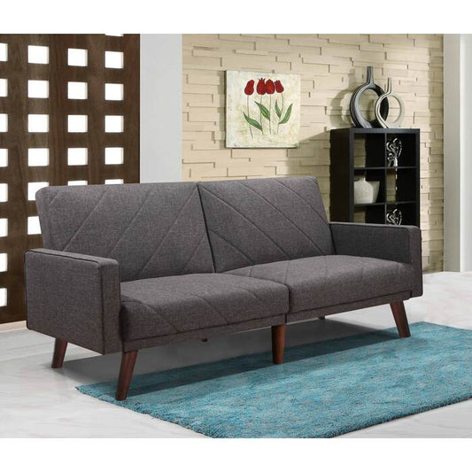 Brand New Grey Fabric Split Back Stitching Lines Design Futon Couch w/Armrest