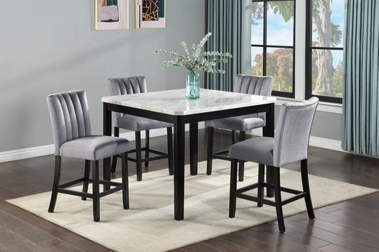 Brand New White 5pc Faux Marble Counter Height Dining Set