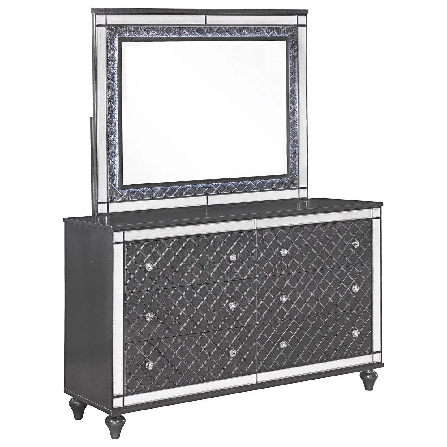 Brand New Grey 4pc Bedroom Set With LED Headboard & Mirror