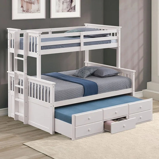 Brand New Twin/Full Wood Bunkbed w/Trundle & 3 Drawers (3 Colors)
