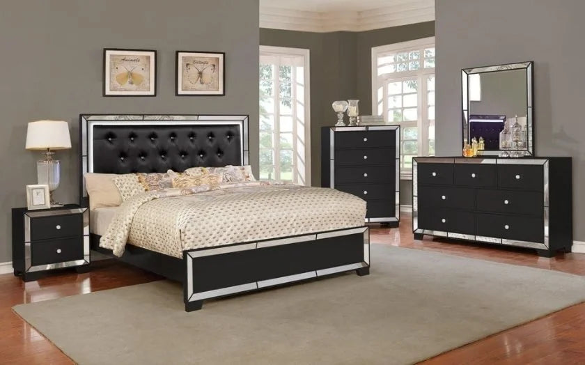 Brand New Queen Size Beautiful 4pc Black Bedroom Set w/LED Headboard