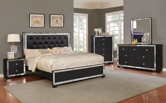 Brand New Queen Size Beautiful 4pc Black Bedroom Set w/LED Headboard