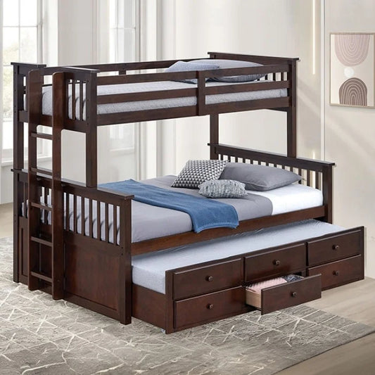 Brand New Twin/Full Wood Bunkbed w/Trundle & 3 Drawers (3 Colors)
