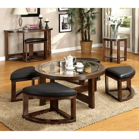 Brand New Dark Walnut Coffee Table with 4 Stools