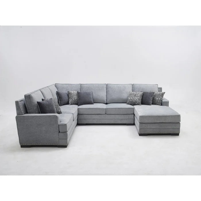 Brand New RHF Fabric U-Shaped Stationary Sectional Sofa w/ Chaise + Pillows (3 Colors)