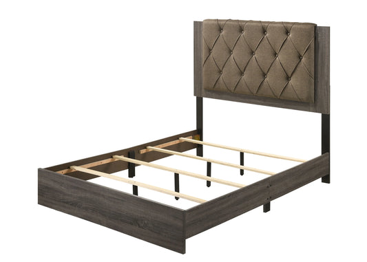 Brand New King Size Fabric & Rustic Gray Oak Finish Bed