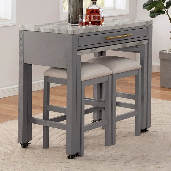 Brand New 3pc White/Light Gray/Beige Counter Height Set