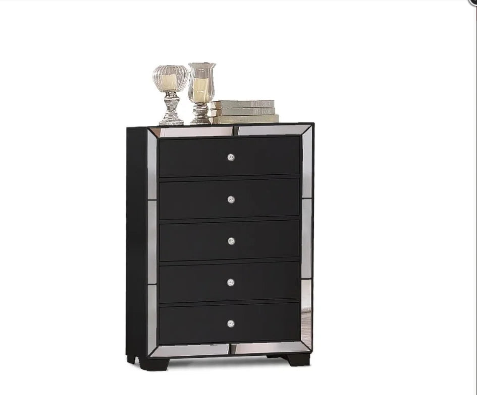 Brand New Black Mirrored Tall Chest