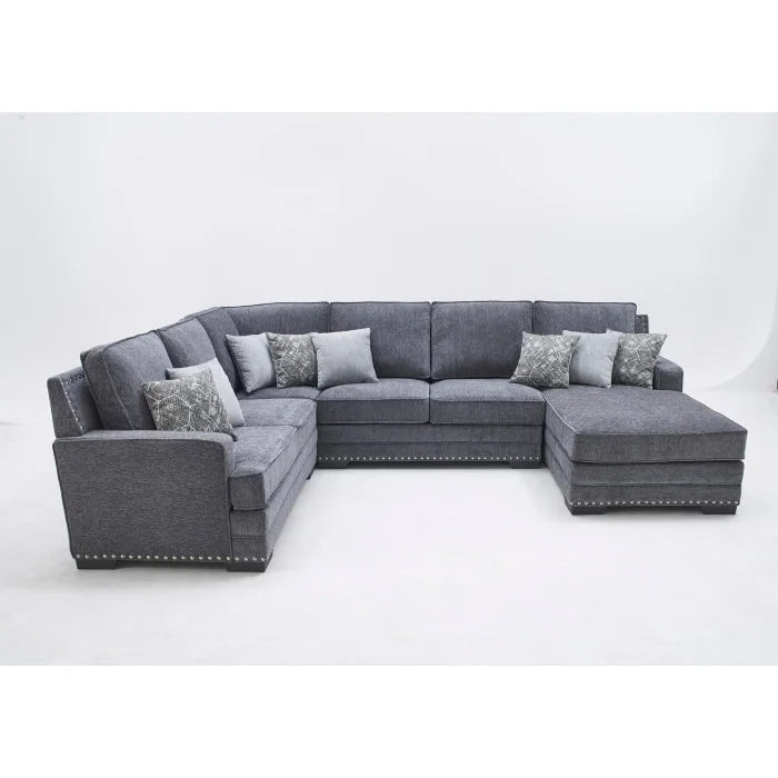 Brand New RHF Fabric U-Shaped Stationary Sectional Sofa w/ Chaise + Pillows (3 Colors)