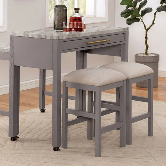 Brand New 3pc White/Light Gray/Beige Counter Height Set
