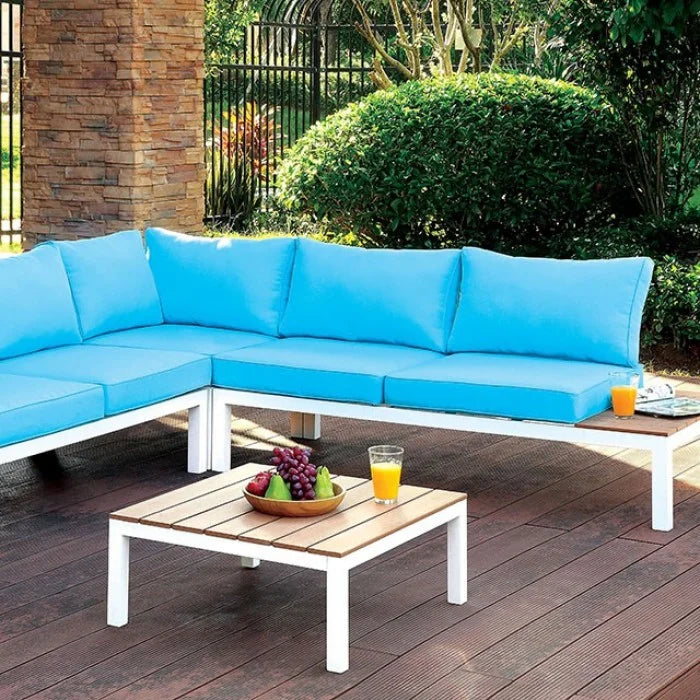Brand New White/Oak/Blue Patio Sectional with Ottoman