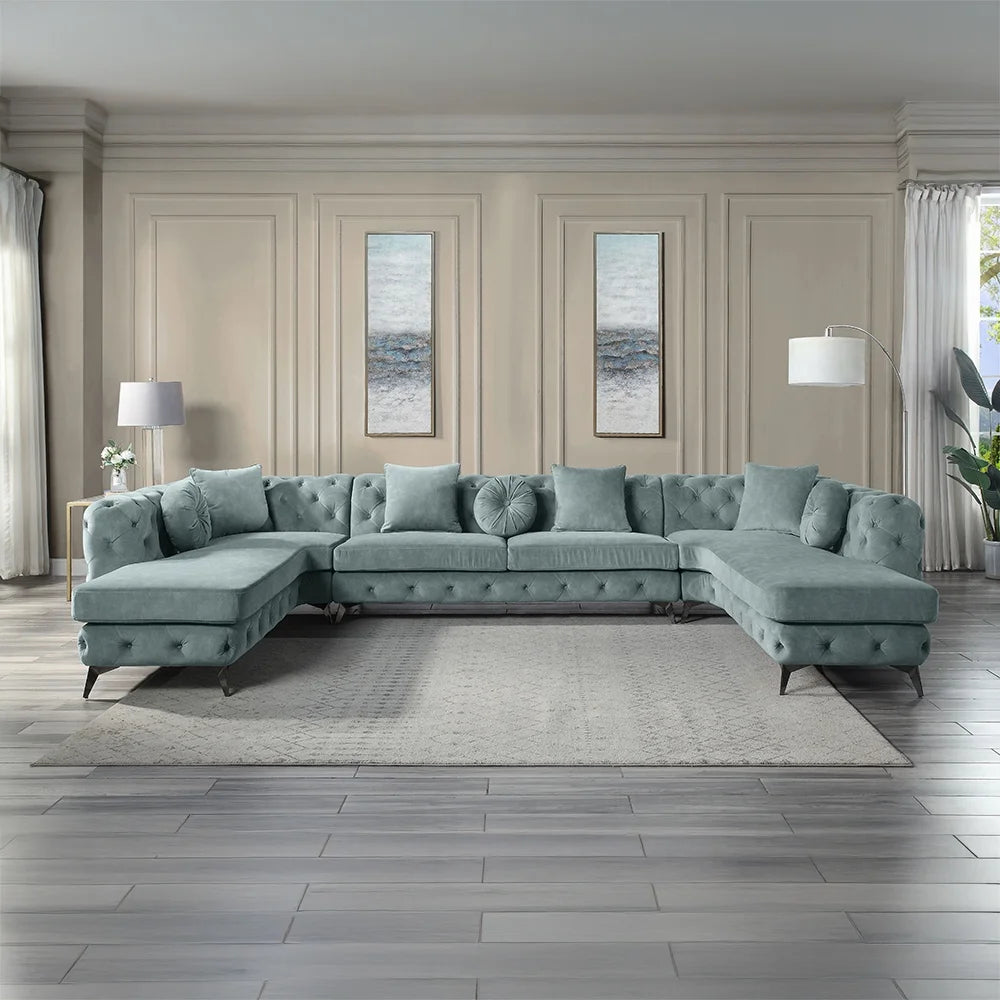Brand New Dusty Blue Fabric Sectional w/7 Pillows